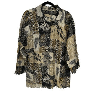 Petal Magic Scarf Womens Blouse Shirt OS  Crinkle Artsy Gold Black Forest Fairy